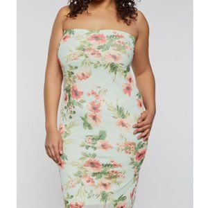 Mint Green Floral Mesh Tube Dress